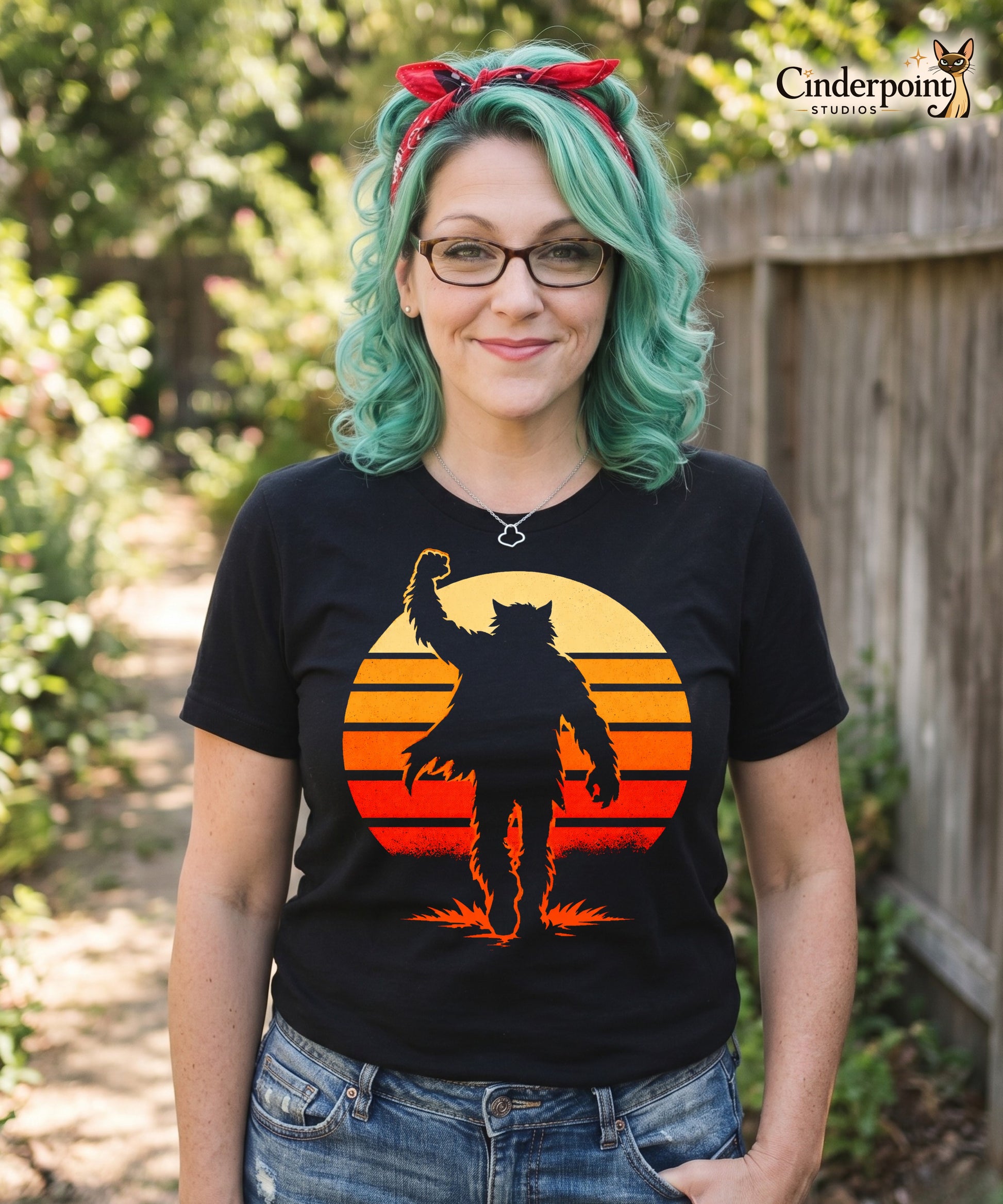 A retro-style graphic t-shirt featuring a werewolf version of Judd Nelson’s character from The Breakfast Club, raising a hairy fist in the air against a vibrant 80s sunburst.