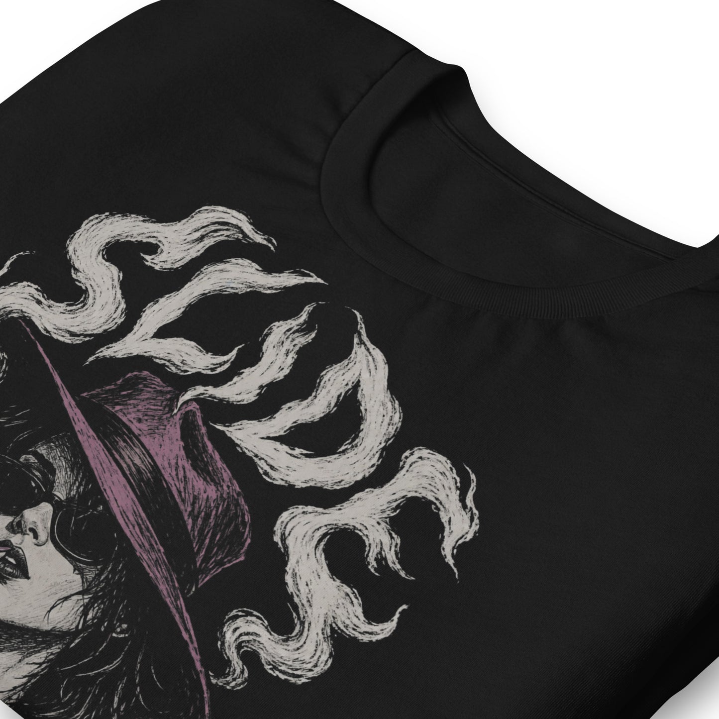 A gritty, high-contrast artistic portrait of Marla Singer on a black t-shirt, featuring her iconic stoic nature, sunglasses, and a cigarette.